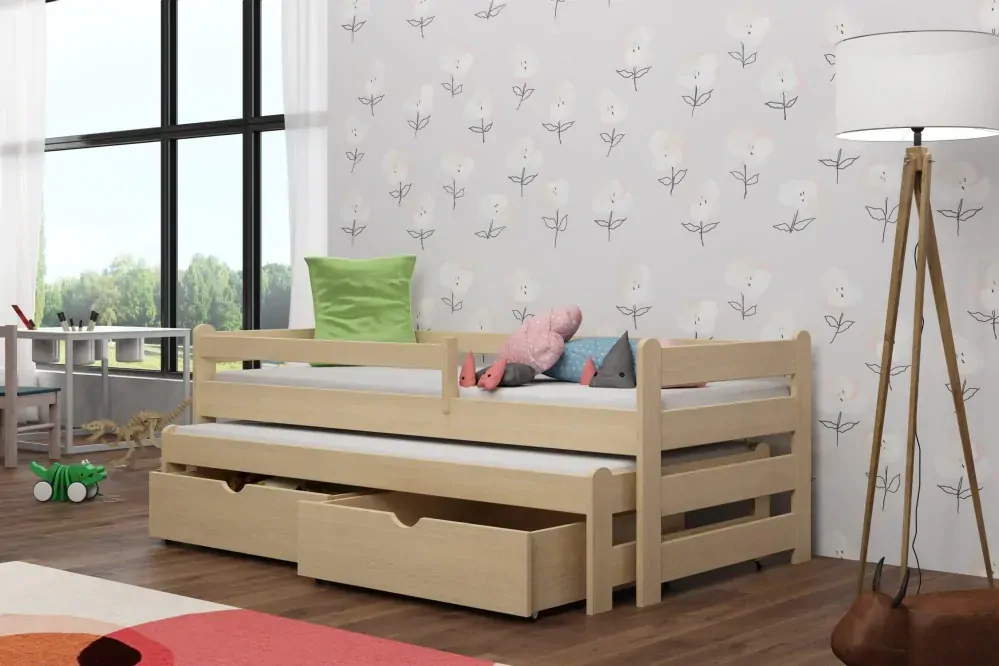 Posteľ s výsuvnou prístelkou ALEKS 01 80x180 cm borovica masív s úložným priestorom