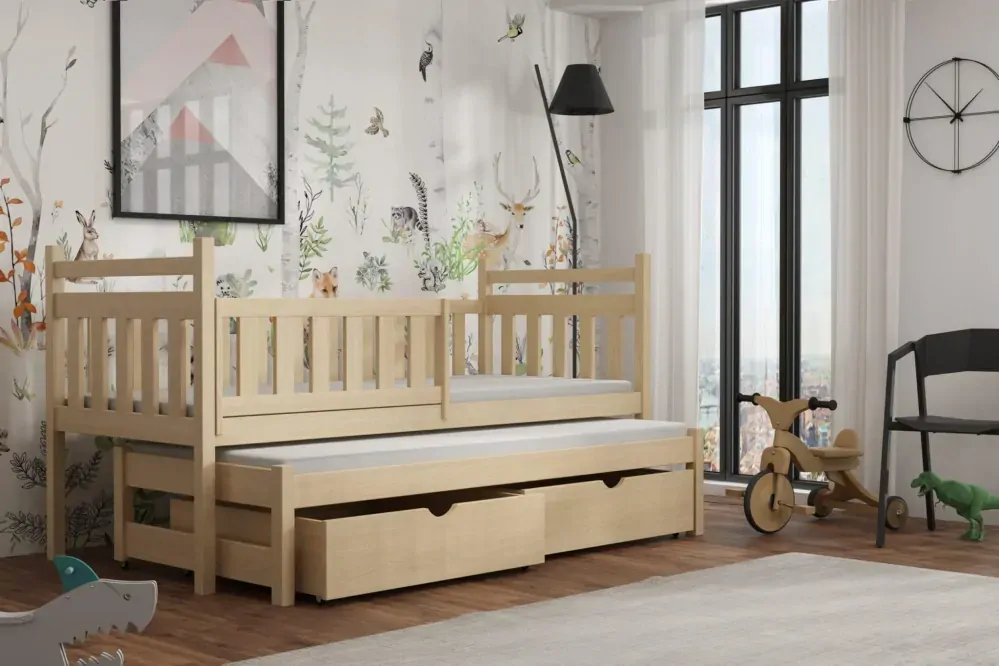 Posteľ s výsuvnou prístelkou PUCHA 04 80x200 cm borovica masív s úložným priestorom