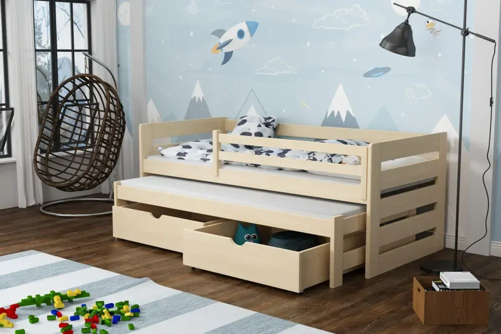 Posteľ s výsuvnou prístelkou JOLA 07 90x200 cm borovica masív s úložným priestorom
