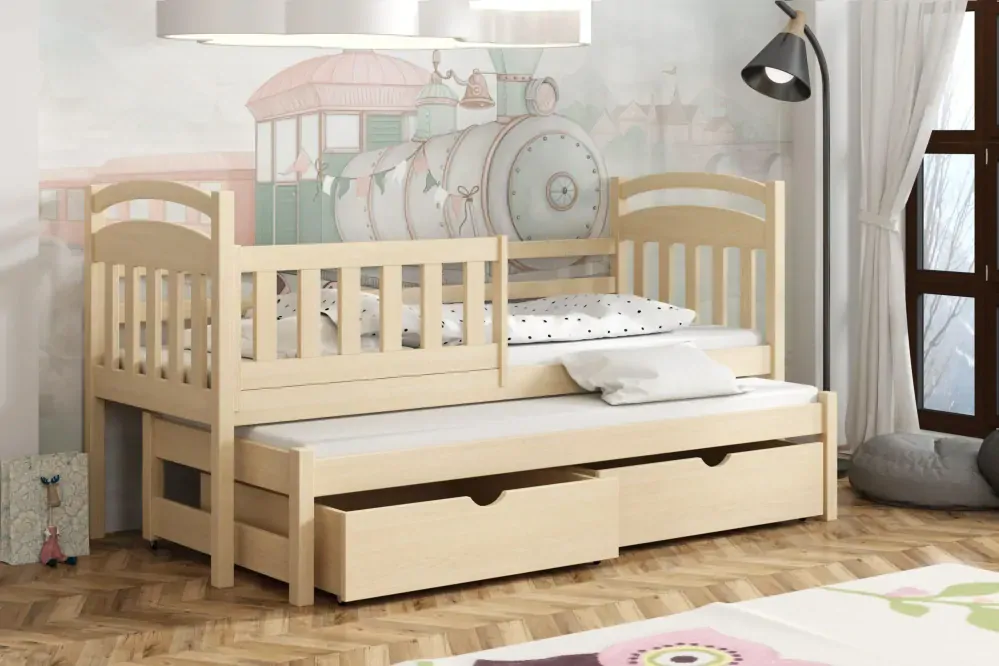 Posteľ s výsuvnou prístelkou KASPER 08 80x200 cm borovica masív s úložným priestorom