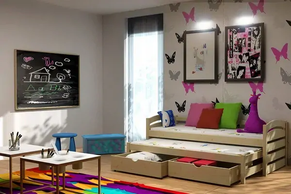 Posteľ s výsuvnou prístelkou MASIV 12 90x200 cm borovica masív s úložným priestorom