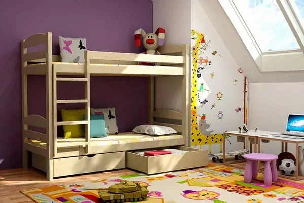 Poschodová posteľ MASIV 04 80x200 cm borovica masív s úložným priestorom