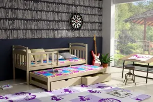 Posteľ s výsuvnou prístelkou MASIV 08 90x200 cm borovica masív s úložným priestorom
