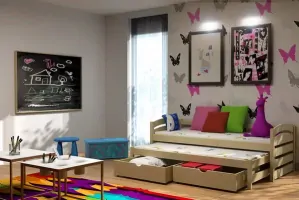 Posteľ s výsuvnou prístelkou MASIV 12 90x200 cm borovica masív s úložným priestorom