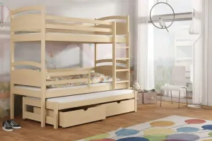 Poschodová posteľ s výsuvným lôžkom OLIWIA 02 80x180 cm borovica masív s úložným priestorom