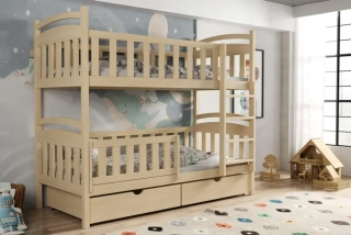 Poschodová posteľ Krystián 07 80x200 cm borovica masív s úložným priestorom